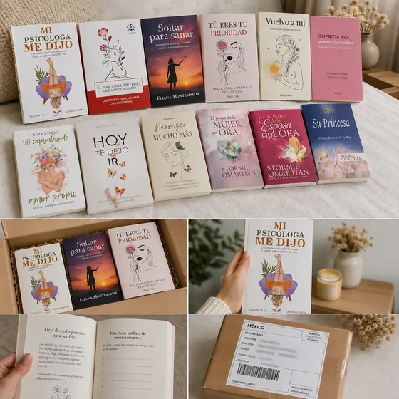 Los 12 libros de la colección, el paquete de envío y páginas interiores